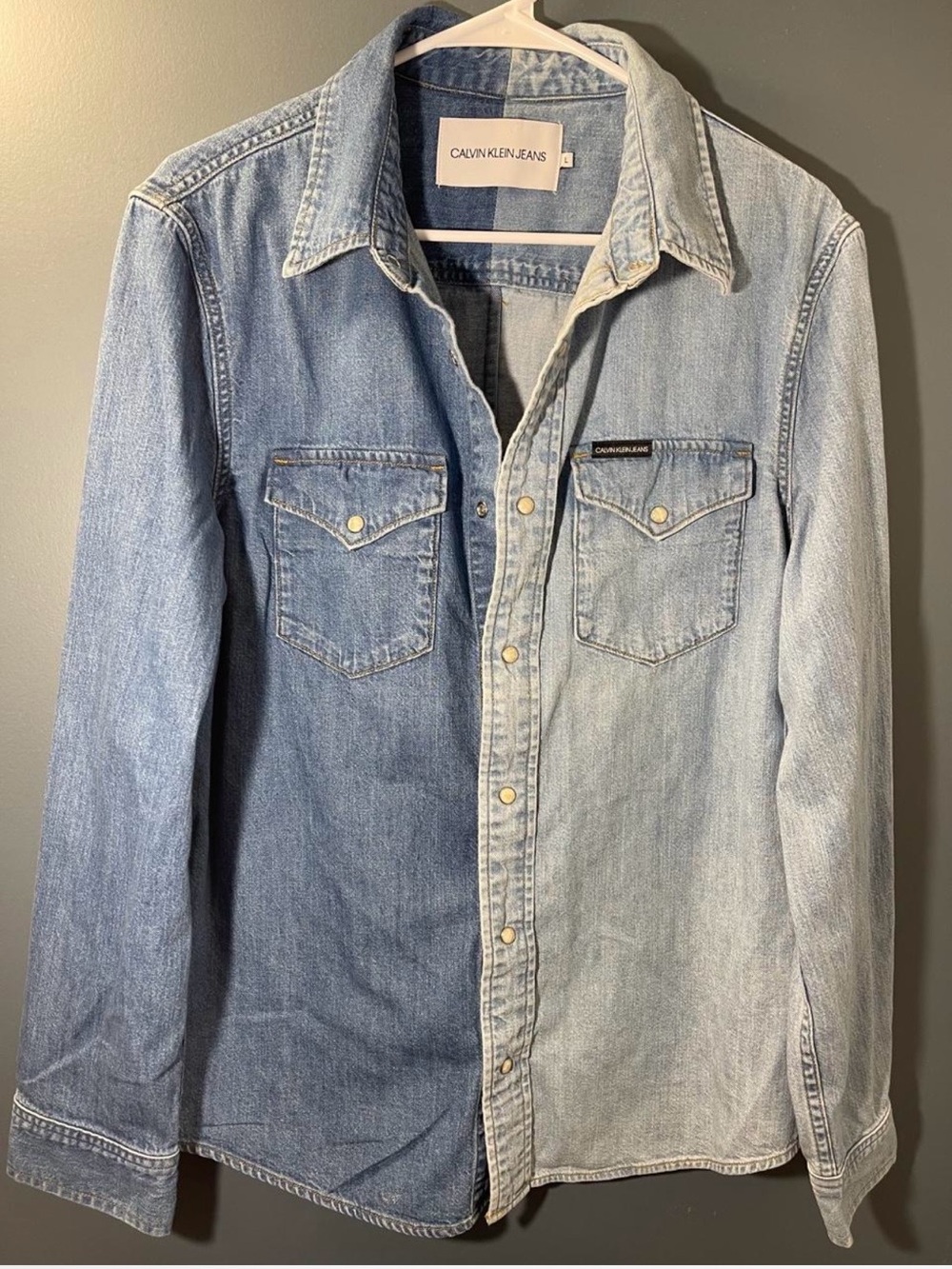 Calvin Klein Jeans Two-Tone Light & Medium Blue Denim Shirt
